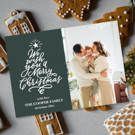 グリーンツリーメリークリスマスファミリーフォト シーズンカード