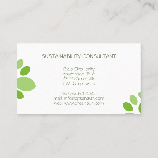 グリーンツリーモダンロゴ持続可能性コンサルタント 名刺 (裏面)
