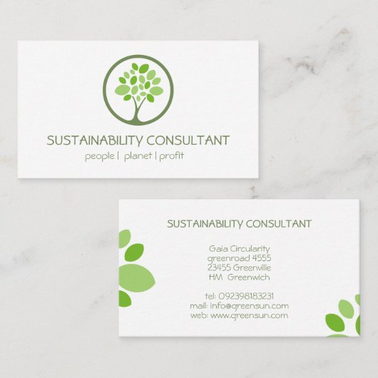 グリーンツリーモダンロゴ持続可能性コンサルタント 名刺 (正面/裏面)