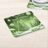 グリーンツリー クリスマスボール ホリデー スクエアペーパーコースター (アングル)