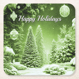 グリーンツリー クリスマスボール ホリデー スクエアペーパーコースター