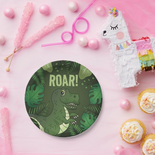 グリーンティラノサウルスレックスTレックス熱帯誕生日 ペーパープレート (パーティー)