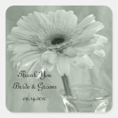 グリーンティントデイジー結婚ズサンキューメッセージカード スクエアシール (正面)