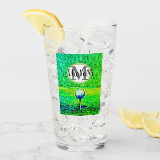 グリーンティーオフモノグラムネームスポーツグリーンゴルフ タンブラーグラス (アイス正面)