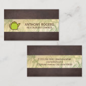 グリーンティーポット |ハーブ植物 |茶色のテクスチャ ロイヤリティカード (正面/裏面)