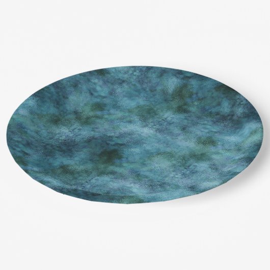 グリーンティール（緑がかった色）アクアブルーアース海大理石抽象芸術 ペーパープレート (アングル)
