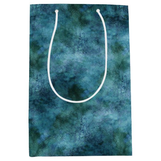 グリーンティール（緑がかった色）アクアブルーアース海大理石抽象芸術 ミディアムペーパーバッグ (正面)