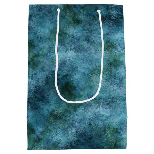 グリーンティール（緑がかった色）アクアブルーアース海大理石抽象芸術 ミディアムペーパーバッグ (裏面)