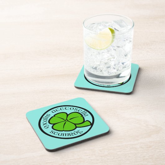 グリーンティール(緑がかった色)シャムロックサンパトリックの日フローラアート コースター (右側)