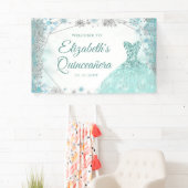 グリーンティール（緑がかった色）シルバークリスマススノーフレークキンセアニラ 横断幕 (インサイチュ)