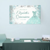 グリーンティール（緑がかった色）シルバークリスマススノーフレークキンセアニラ 横断幕 (トレードショー)