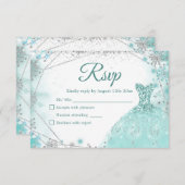 グリーンティール(緑がかった色)シルバークリスマスプリンセスキンセアニラ 出欠カード (正面/裏面)