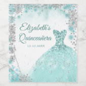 グリーンティール(緑がかった色)シルバースノーフレーククリスマスマスXVアニョス ワインラベル (シングルラベル)