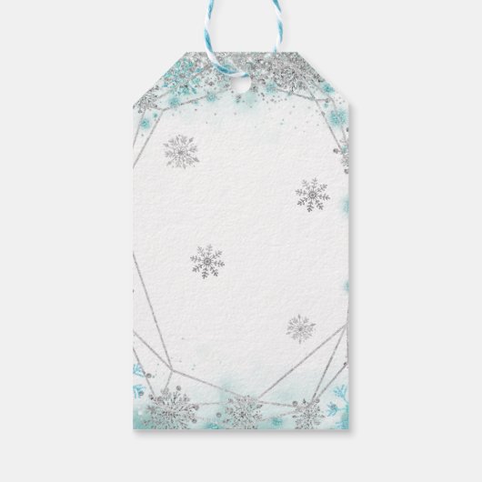 グリーンティール(緑がかった色)シルバースノーフレークMis Quinceありがとう ギフトタグ (裏面)