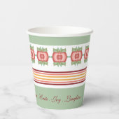 グリーンティール（緑がかった色）フローラ及びストライプ紙カップ 紙コップ (裏面)