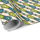 グリーンティール(緑がかった色)ブラッククリームトライバル紙 ラッピングペーパー (ロールコーナー)