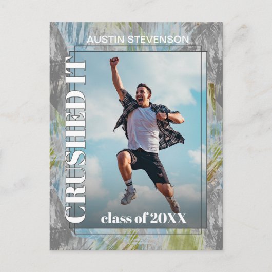 グリーンティール（緑がかった色）ブルーグレー卒業発表 ポストカード (正面)