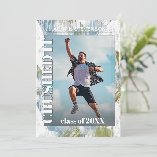 グリーンティール(緑がかった色)ブルーグレー卒業 案内状 (スタンド正面)