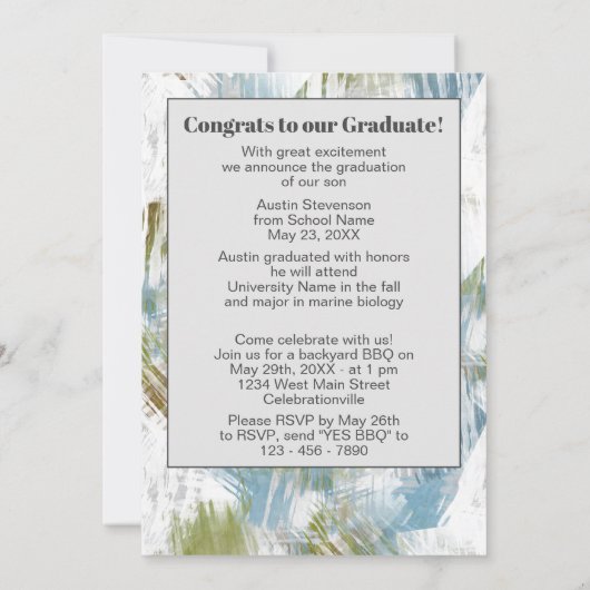 グリーンティール（緑がかった色）ブルーグレー卒業 案内状 (裏面)