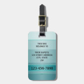グリーンティール(緑がかった色)メタリックストライプのラゲッジタグ ラゲッジタグ (正面縦)