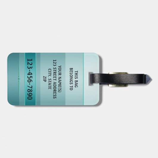 グリーンティール(緑がかった色)メタリックストライプのラゲッジタグ ラゲッジタグ (裏面横)