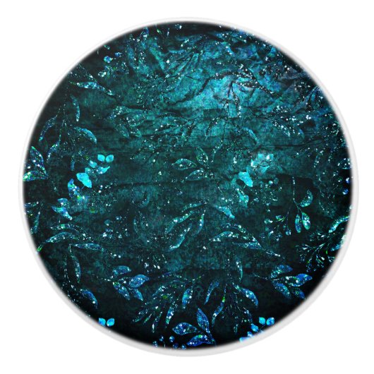 グリーンティール（緑がかった色）ヴィンテージ葉フローラ セラミックノブ (正面)