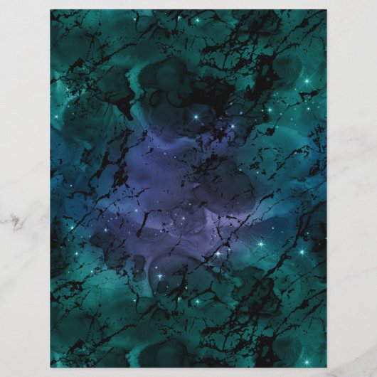 グリーンティール（緑がかった色）大理石銀河系スクラップブック紙シート (裏面)