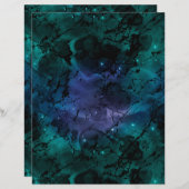 グリーンティール（緑がかった色）大理石銀河系スクラップブック紙シート (正面/裏面)