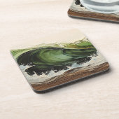 グリーンティール（緑がかった色）波ビーチ絵を描海 コースター (左側)