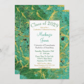 グリーンティール(緑がかった色)金ゴールド抽象芸術卒業招待状 招待状 (正面/裏面)