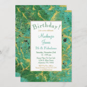 グリーンティール(緑がかった色)金ゴールド抽象芸術誕生日招待状 招待状 (正面/裏面)