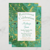 グリーンティール(緑がかった色)金ゴールド抽象芸術退職招待状 招待状 (正面/裏面)