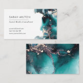 グリーンティール(緑がかった色)金ゴールド水彩インク名刺 名刺 (正面/裏面)