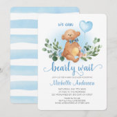 グリーンテディベア Bearly Wait ベビーシャワー 招待状 (正面/裏面)