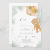 グリーンテディ誕生日招待状 招待状 (正面/裏面)