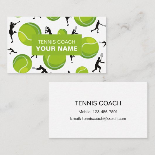 グリーンテニスコートボール&プレーヤーパターンスポーツ 名刺 (正面/裏面)