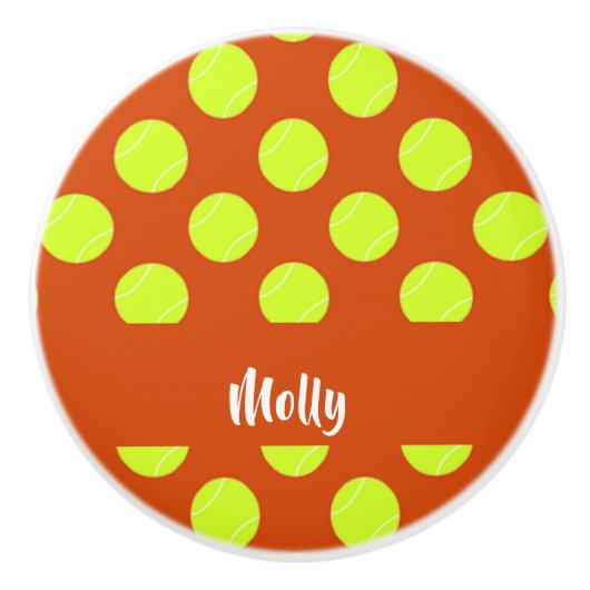 グリーンテニスボールのオレンジ色のパターン セラミックノブ (正面)