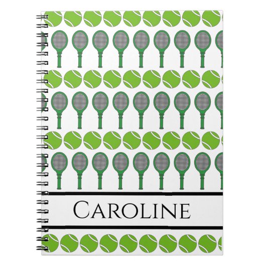 グリーンテニスラケットとボールスポーツラバーファン ノートブック (正面)