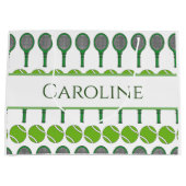 グリーンテニスラケットボール名ギフトバッグ ラージペーパーバッグ (正面)