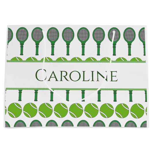 グリーンテニスラケットボール名ギフトバッグ ラージペーパーバッグ (正面)