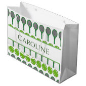 グリーンテニスラケットボール名ギフトバッグ ラージペーパーバッグ (正面アングル)