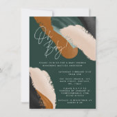 グリーンテラコッタ抽象水彩ベビーシャワー 招待状 (正面)