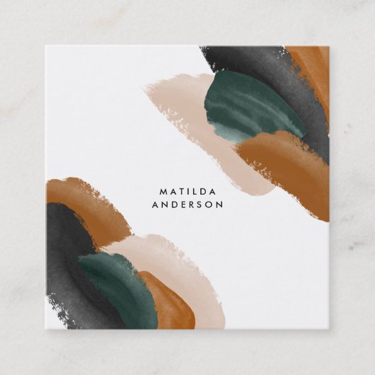 グリーンテラコッタ抽象芸術水モダン色 スクエア名刺 (正面)