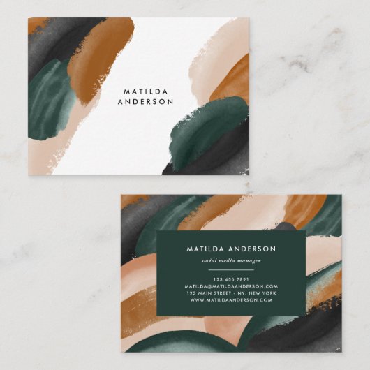 グリーンテラコッタ抽象芸術水モダン色 名刺 (正面/裏面)
