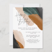 グリーンテラコッタ抽象芸術水彩誕生日 招待状 (正面)