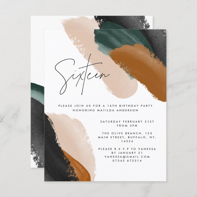 グリーンテラコッタ抽象芸術水彩16誕生日 (正面/裏面)