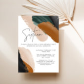 グリーンテラコッタ抽象芸術水彩16誕生日 招待状