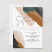 グリーンテラコッタ抽象芸術水彩16誕生日 招待状 (正面)