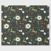 グリーンデアーズハンドドロークリスマスパターンデザイン ラッピングペーパー (フラット)