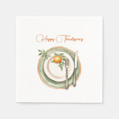 グリーンディナープレートとオレンジハッピーサンクスギビング スタンダードカクテルナプキン (正面)